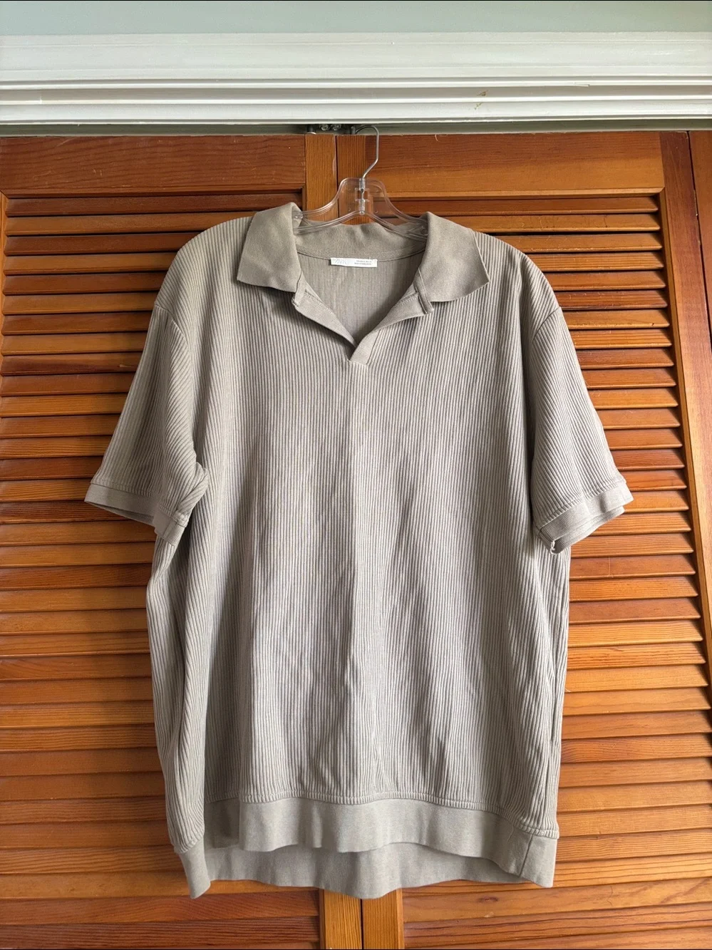 Zara Polo Ribbed Knit Short Sleeve V-Neck Casual Modern Shirt Size XL